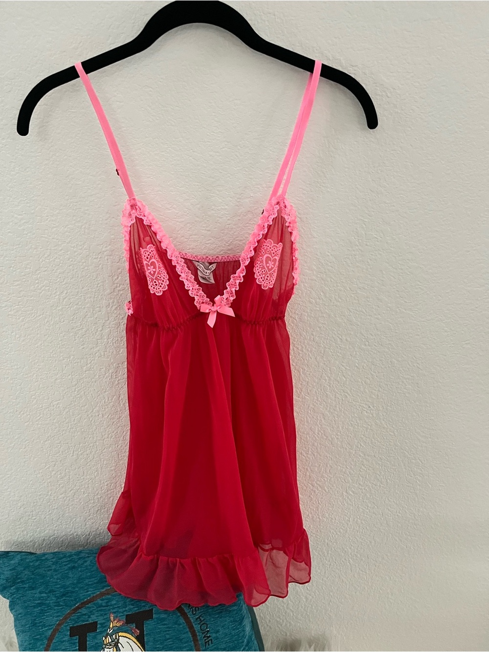 Victoria's Secret Red and Pink Sheer Lace Chemise